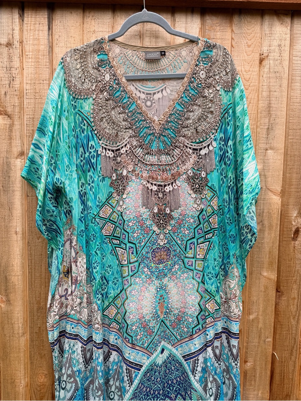Sakkas Turquoise & Teal Embellished Boho Maxi Kaftan - Picture 2 of 8